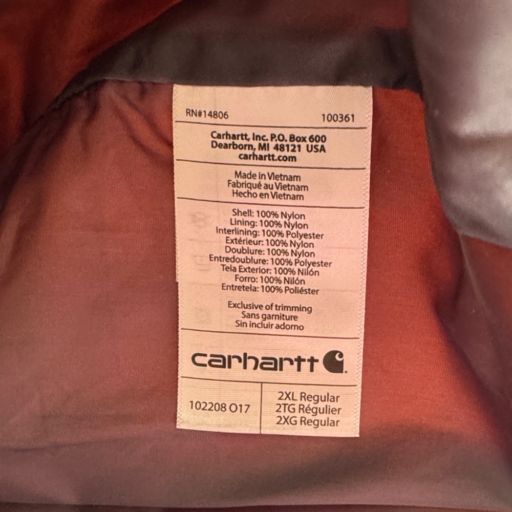 Carhartt Men's Rust Puffer Jacket 2XL regular - Picture 6 of 7
